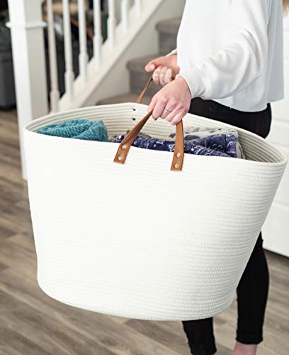 Sweetzer & Orange Extra Large Woven Cotton Rope Storage Basket – 23”X20.5”X15.5” W/Vegan Handles - Blanket Storage Baskets, Laundry And Toy Storage, Nursery Hamper - Off White Xxl For Living Room #TOP4