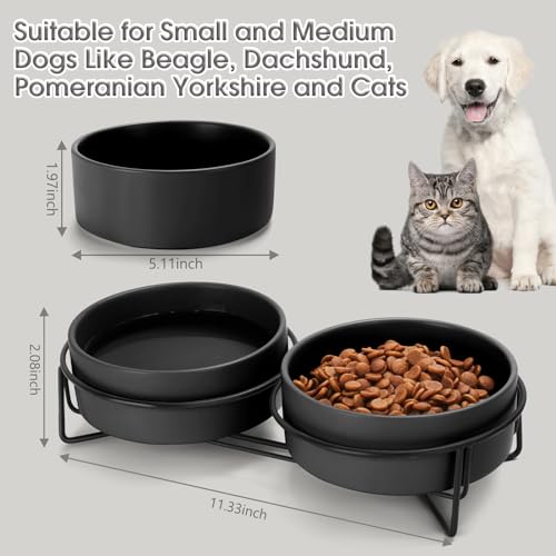 Ceramic Dog and Cat Bowl Set with Stand, 1.7 Cups Dog Food and Water Bowl Suitable for Small and Medium Pets (13.5oz Black) - Image 3