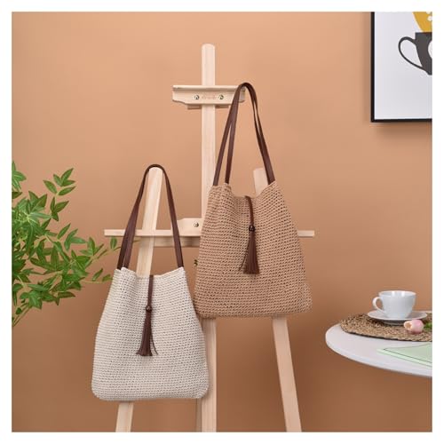 Sac tissé à la main bandoulière pompons perlés blanc bohème