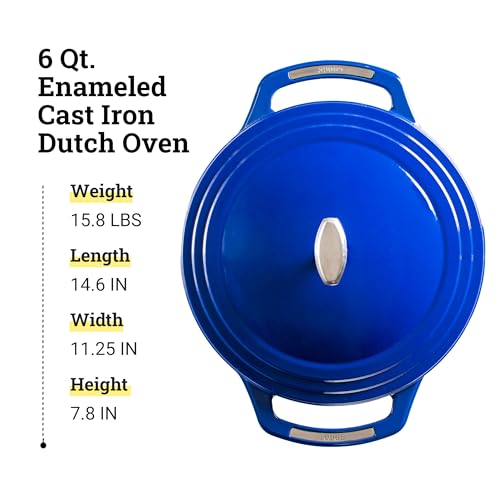 Image of Lodge USA Enamel 6 Qt Enameled Cast Iron Dutch Oven - Cast Iron Cookware - Dutch Oven Pot with Lid - Smoothing Sailing Color - 6 Qt Capacity