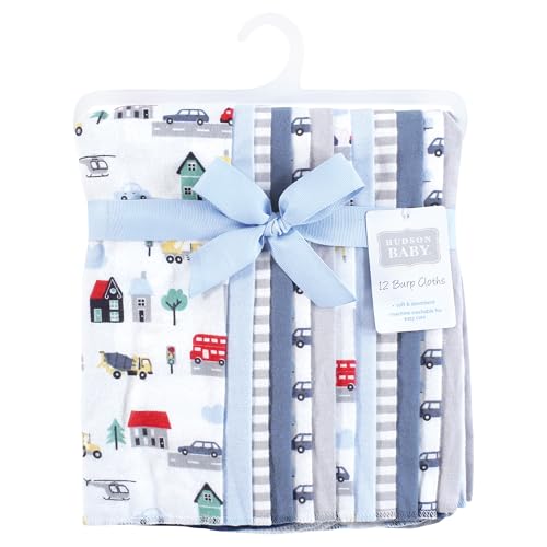 Image of Hudson Baby Unisex Baby Cotton Poly Flannel Burp Cloths Bundle, City Life, One Size