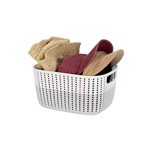 Simplify 4 Pack 2 Tone Sailor Knot Plastic Storage Tote | Decorative Basket | Closet Organization | De-clutter | Accessories | Toys | Bathroom Organization | Medium | Heather Grey by Simplify - Image 3