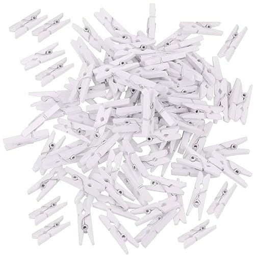 Nature Cool Pack of 100 White Wooden Pegs - Heavy Duty Wooden Clips for Clotheslines and Crafts Wooden Laundry Pegs Durable & Versatile use for Indoor & Outdoor