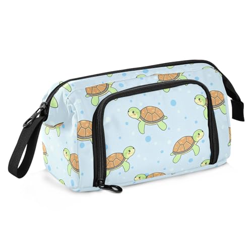 Image of Cartoon Turtles Blue Pencil Case Pouch Big Capacity Pencil Bag Box Organizer Pen Case with Compartmens Stationery Organizer for Teen Girls Boy College Women School