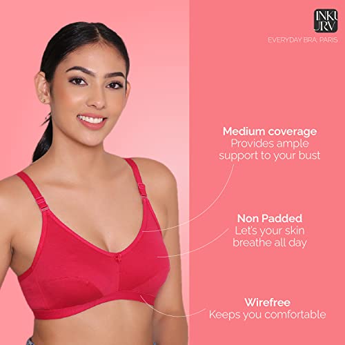 Image of INKURV Everyday Bra for Women's and Girls | Non Padded | Non Wired | Full Coverage Bra in Rich Cotton Fabric - Paris | Combo of 2 |