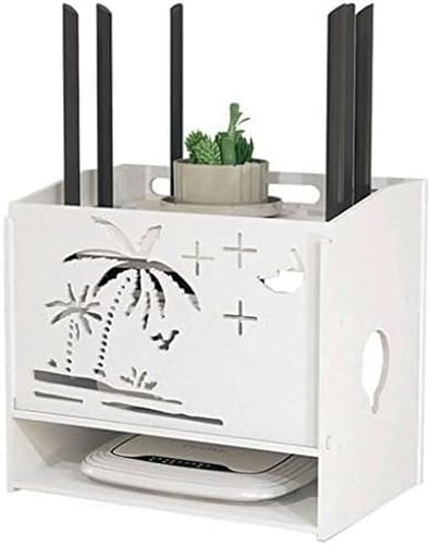 Image of WRTYHGVGT Router Storage Box,Shelf Router Storage Box Floating Wall Mounted Shelf Shelf Bracket for TV Accessories WiFi Router TV Box Set Top Box Stands, 29.7*19.5*26cm, White