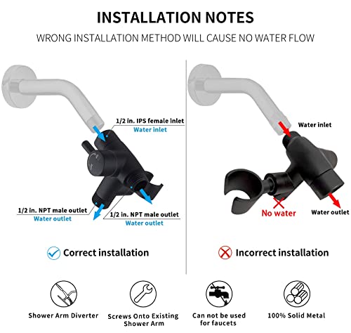 G-Promise Solid Metal Shower Arm Diverter With Handshower Mount For Hand Held Showerhead And Fixed Spray Head ∣ G 1/2 3-Way Bathroom Universal Shower System Replacement Part (Matte Black) #TOP2