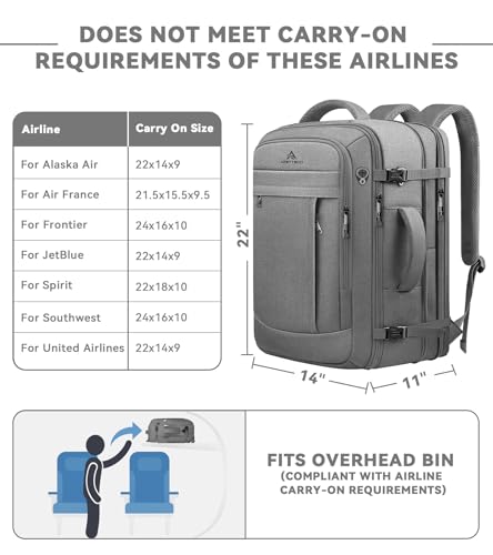Image of 55L Travel Laptop Backpack for Men, Extra Large Backpack, Big Capacity Carry On Backpack, 18 Inch Laptop Backpack with USB Charge Port Water Resistant Luggage Computer Daypack College Bag, Grey