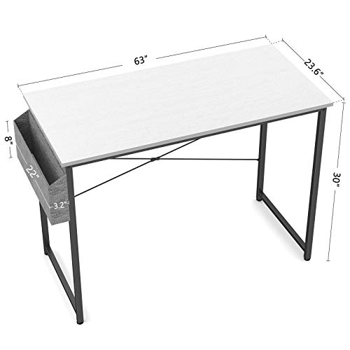 Image of Cubiker Computer Desk, Home Office Writing Study Desk, Modern Simple Style Laptop Table with Storage Bag (63 inch, White)