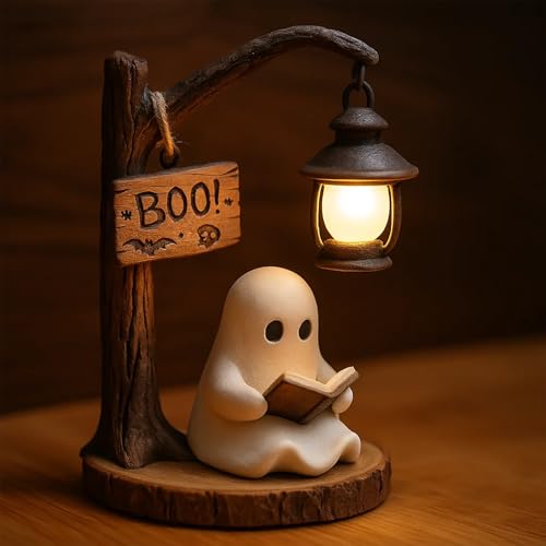 Cute Ghost Reading Lantern - Boo Ghost Reading Book Lamp Halloween Cute 3D LED Night Light Ideal for desks mantels (1 pcs)