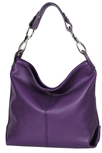 AMBRA Moda GL033 - Sac à main sac porté épaule en cuir véritable pour femme (Violet)