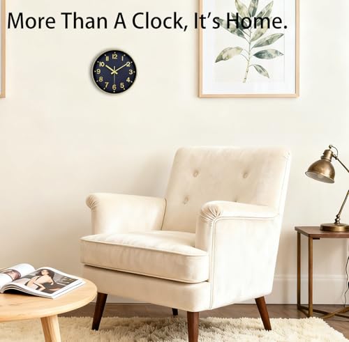 Image of Wall Clock, 8 Inch Wall Clocks Battery Operated, Modern Non Ticking Silent Digital Analog Small Wall Clock for Bedroom Living Room Kitchen Office Gym Classroom Outdoor Clocks, Gold Blue
