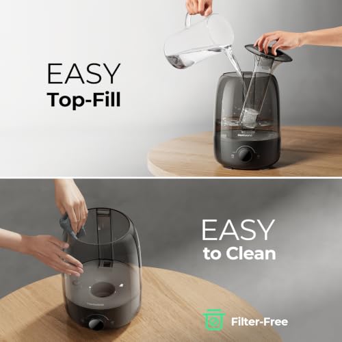 Homvana Cool Mist Top-Fill Humidifier w/ Night Light (4L, Black) - image 4