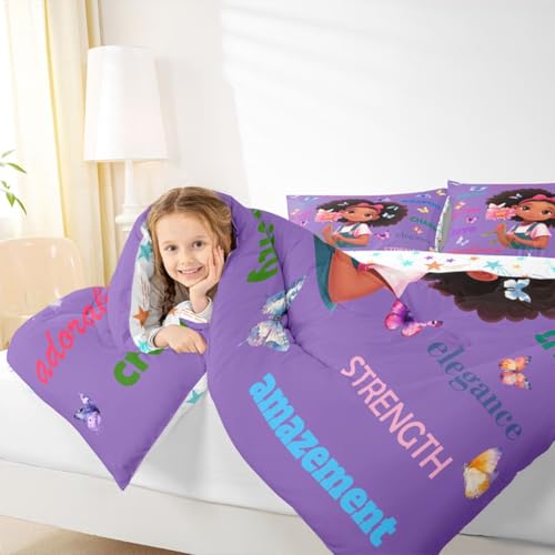 Image of Erosebridal Black Girls Magical Comforter Set Butterflies Inspirational Quotes Full Bedding Set African American Comforter Afro Pretty Girls Duvet Insert for Nursery Kids Princess Cute Room Decor
