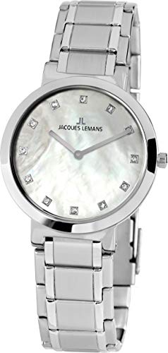 Preisvergleich Produktbild JACQUES LEMANS Damenuhr Milano Metallband massiv Edelstahl Swarovskisteine 1-1998B