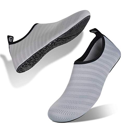 IceUnicorn Water Shoes Quick Dry Swim Aqua Barefoot Socks for Women Men(Grey Size 14)