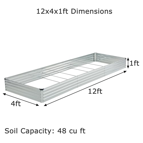 Image of Foxlang 12x4x1ft(2 Pack) Galvanized Raised Garden Bed,Outdoor Planter Box Metal Patio Kit Planting Bed for Vegetables Flowers Herb,Silver