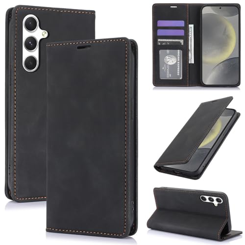 Coque Samsung S24 FE portefeuille rétro noire pour éviter les rayures d'écran