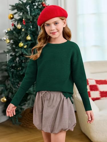 Image of Haloumoning Girls Fall Sweater Kids Ribbed Knit Split Pullover Tops 5-14Y