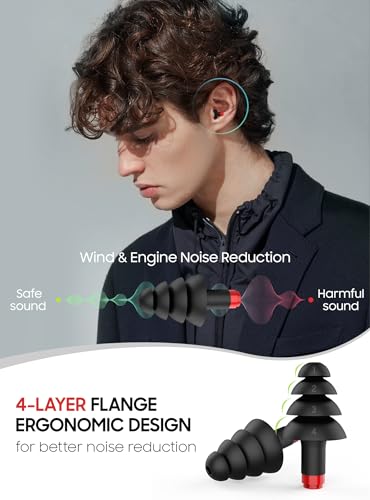Image of Motorcycle Ear Plugs for Wind Noise Reduction, Reusable Silicone Earplugs with Filter for Long Rides, 26dB Hearing Protection with Safety Cord & Travel Case