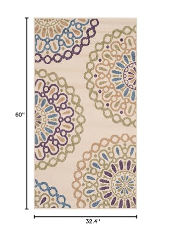 Tapete SAFAVIEH Washable Rug Outdoor 2'7" x 5', Crema y Verde miniatura 2