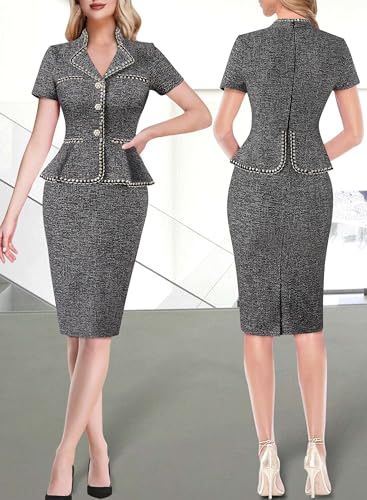 VFSHOW Womens V Neck Buttons Peplum Business Work Office Lapel Collared Vintage Cocktail Church Pencil Sheath Dress2