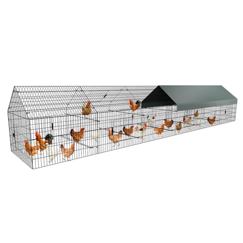 Metal Chicken Coop, 21ft x 3.5ft Chicken Run Pen for Yard with Cover Outdoor Metal Portable Chicken Tractor Cage Enclosure Crate Outside for Small Animals Duck Rabbit Hen