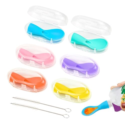Image of Morlike Baby Food Pouch Topper Silicone Spoons with Travel Cases, Squeeze Pouch Attachment Toppers for Travel and Feeding (6 Pack) - Not Include Squeeze Pouch
