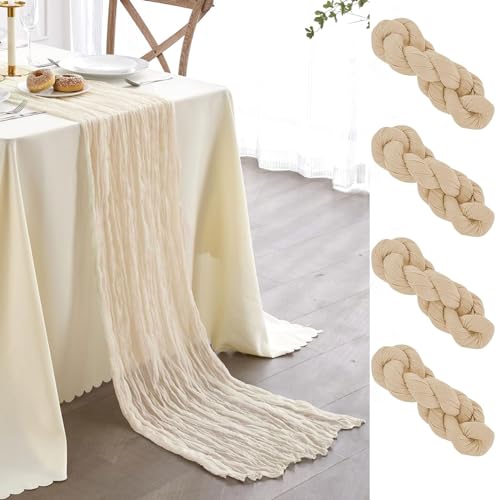Newthinking 4 Packs Cheesecloth Table Runner, 10ft Cream Cheesecloth Table Runner, Rustic Gauze Fabric Table Runner for Wedding Table Decoration Holiday Party, 90X300CM - Cosy Home Interiors Newthinking 4 Packs Cheesecloth Table Runner, 10ft Cream Cheesecloth Table Runner, Rustic Gauze Fabric Table Runner for Wedding Table Decoration Holiday Party, 90X300CM