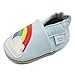 Dotty Fish Soft Leather Infant Shoes Unisex pre-Walkers. Pale Blue with Colourful Rainbow. 0-6 Months