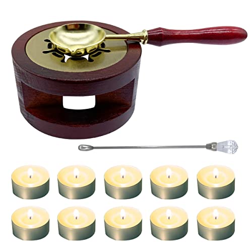 Wax Seal Warmer Kit Melting Furnace Tool with Spoon and Stir Stick Tealight Candles Set for Wedding Wax Envelope Seal Stamp (Redwood B)