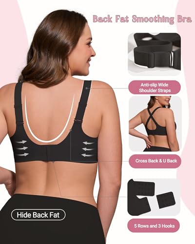 As Fairy Supportive Wireless Bras for Women Full Coverage Plus Size Bra No Underwire Seamless Comfort Bralette(Black 42DD) — view 5