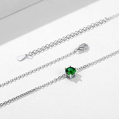Chicsilver 925 Sterling Silver Emerald Necklace White Gold Plated May Birthstone Round Gem Stone Necklace Dainty Tiny Cz Charm Necklace For Women #TOP7
