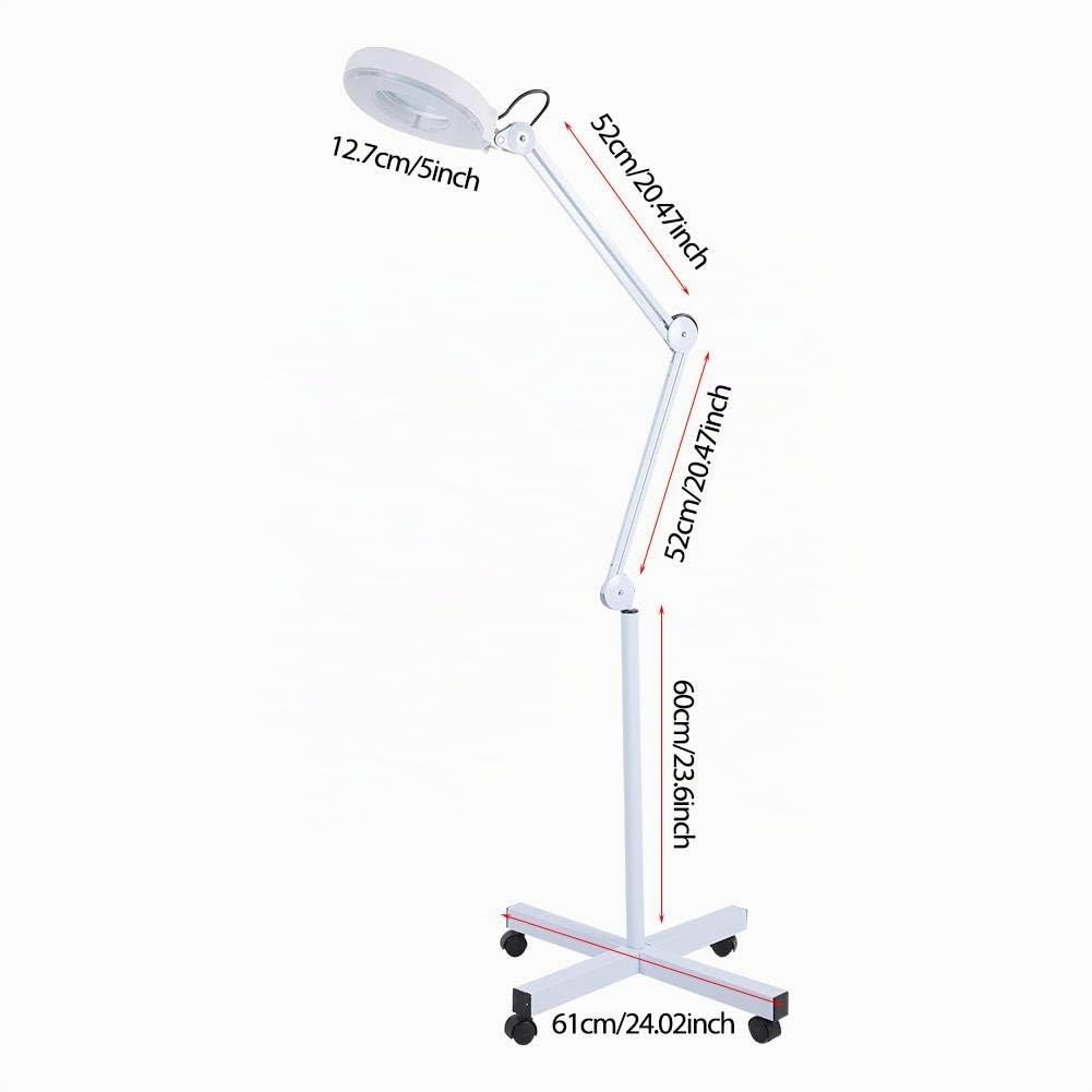 Wakects 5X Lampada con Lente d' ingrandimento a LED, Lente 5 DIOTTRIE d'Ingrandimento con 4 Ruota, Luce per Estetista Laboratorio e Lavori di Precisione, Bianca, 15W