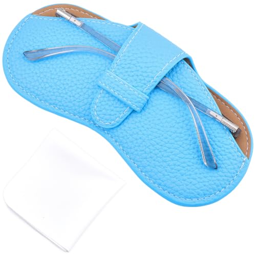 Image of CREATCABIN Leather Sunglasses Case Portable Slim Glasses Case Soft Eyeglasses Spectacle Cases Pouch Bag Cover Lightweight with Cleaning Cloth Gifts for Women Men Travel Vacation 6.9x3.4 Inch Sky Blue