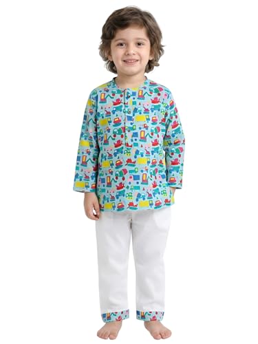 Image of POLKA TOTS 100% Cotton Traditional Nightwear Kurta Pyjama Set | Unisex Night Dress for Kids Girls & Boys | Summer Night Suits for Kids | Ethnic Indian Nightsuit | Cotton Night Suit Combo Set for Baby
