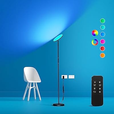 Modern LED Standing Floor Lamp with Remote & Touch Control, 3600LM 36W RGB Multi-Color Light Scenes, 2700K-6500K Stepless Dimming Room Lamp for Living Room, Bedroom, Office