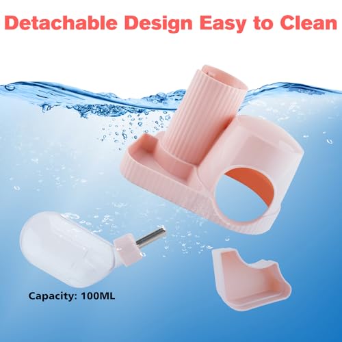 Image of 3 in 1 Multifunctional Hamster Water Bottle No Drip Gerbil 100ML Water Bottle Dispenser with Food Bowl Small Animal Auto Dispenser with Hideout Base Hamster Cage Accessories (Pink)