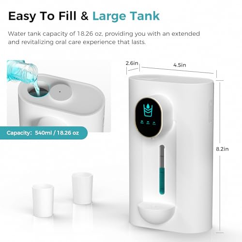 Image of Automatic Mouthwash Dispenser 18.26 oz Touchless Mouthwash Dispenser for Bathroom Magnetic Cup Rechargeable and 3 Dispensing Levels with Led Screen Wall-Mounted or Countertop Use-2 Pack(Black+White)
