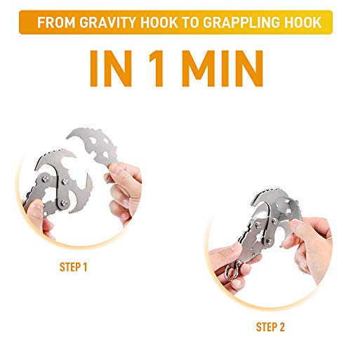 GearOZ Gravity Grappling Hook, Folding Survival Claw Gravity Hook Stainless Steel with 33ft Camo Rope for Outdoor Hunting Tree Mountain Climbing Camping Tool - Thumbnail 4