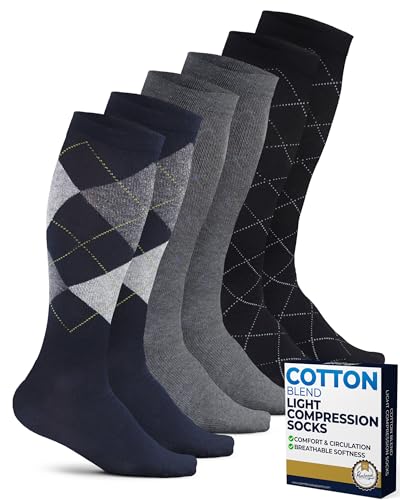 Image of Pembrook Cotton Light Compression Socks for Women & Men - 3 Pairs | 8-15 mmHg Comfort Compression Socks for Men & Women