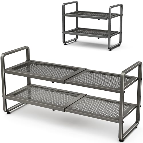 Image of SNTD Shoe Rack - Expandable Shoe Organizer for Closet, Adjustable Metal Shoe Shelf Storage, Stackable Long Shoe Stand Holder for Garage, Entryway, Door Entrance (Grey, 2-Tier)