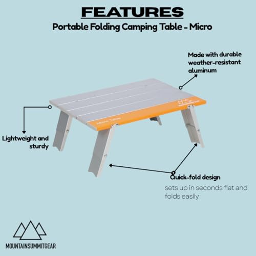 MOUNTAIN SUMMIT GEAR Mesa de Camping Plegable Portátil MSG-TBL Aluminio Plateado Cuadrada Micro miniatura 3