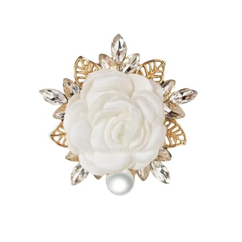 Image of Rose Flower Brooch for Women Large Flower Brooch Elegant Pearl Brooches Handmade Crystal Pearl Pins Fabric Floral Lapel Pin Christmas Valentine's Day Dress Suit Accessories