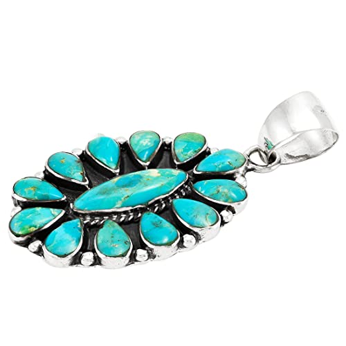 Turquoise Pendant Necklace 925 Sterling Silver & Genuine Turquoise 20" (Turquoise) #TOP2