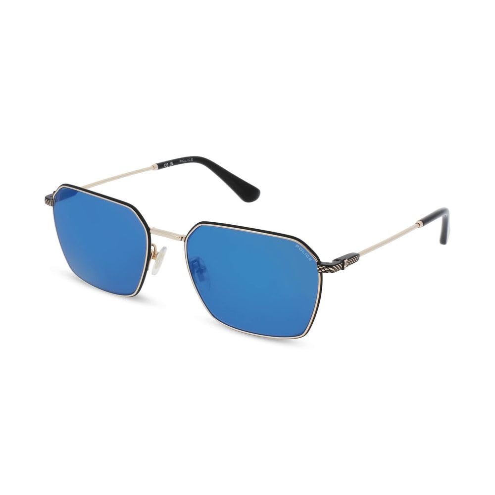 Police Men's   Gold Square  Blue Mirrored Spll84 Octane 9 Sunglasses , BrandAlley