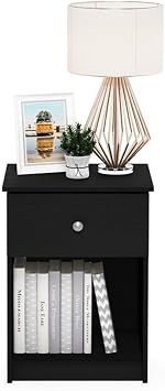 MAKLAINE Engineered Wood Nightstand, Black Oak Finish, 24.14 H x 17.72 W x 15.67 D, One Drawer for Storage, Durable CARB Composite Wood, Modern Versatile Design for Bedroom or Living Room Use