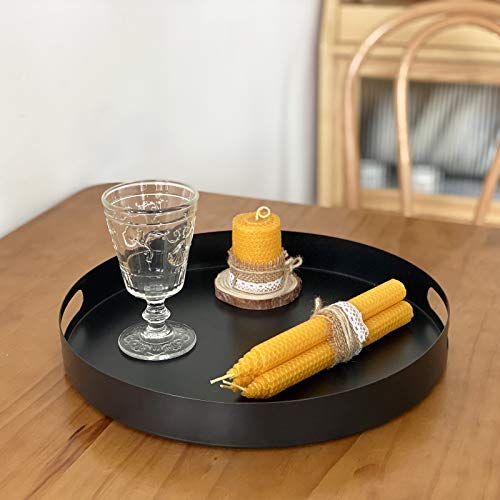 Yoayo Modern Round Decorative Iron Tray - Black 13" Coffee Table Serving Tray With Handles,Decorative Tray For Perfume,Vanity Counter Bathroom Tray #TOP3