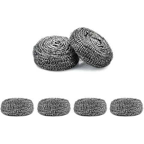 Kitchen Stainless Steel Sponges Scourer Set with Handle,for Uncoated Cookware,Pot Brush,Stovetops,Grill,Removing Tough Dirt (6 pcs) Cover