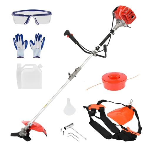 52cc 2-in-1 Multi-Function Garden Tool, Powerful Petrol Strimmer, Brush Cutter, Heavy Duty Grass Trimmer, Lightweight, 2-Stroke Engine, Bounce-Back Start, Garden Clearance, Hedge Maintenance Orange